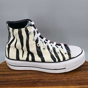 Converse Chuck Taylor All Star Lift Shoes Womens 7.5 Pink Glitter Zebra Print Hi